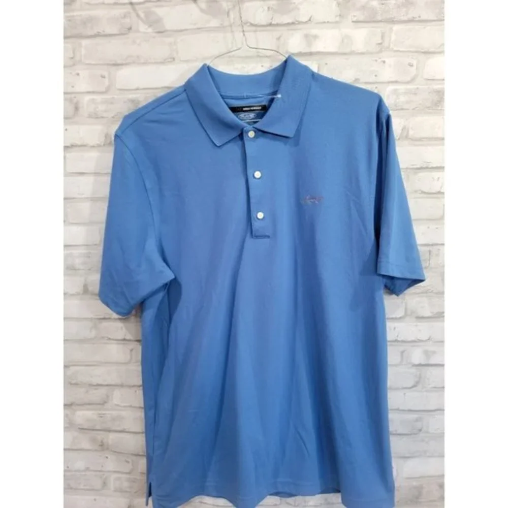 Greg Norman Play Dry Polo Shirt Men Large L Blue Short Sleeve Logo - Picture 2 of 7